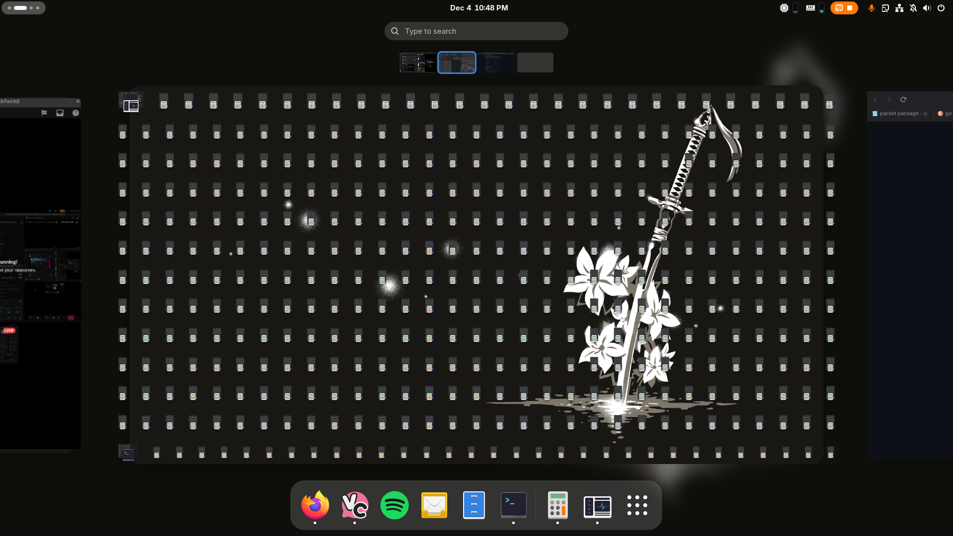 GNOME with about 400 instances of GNOME calculator opened